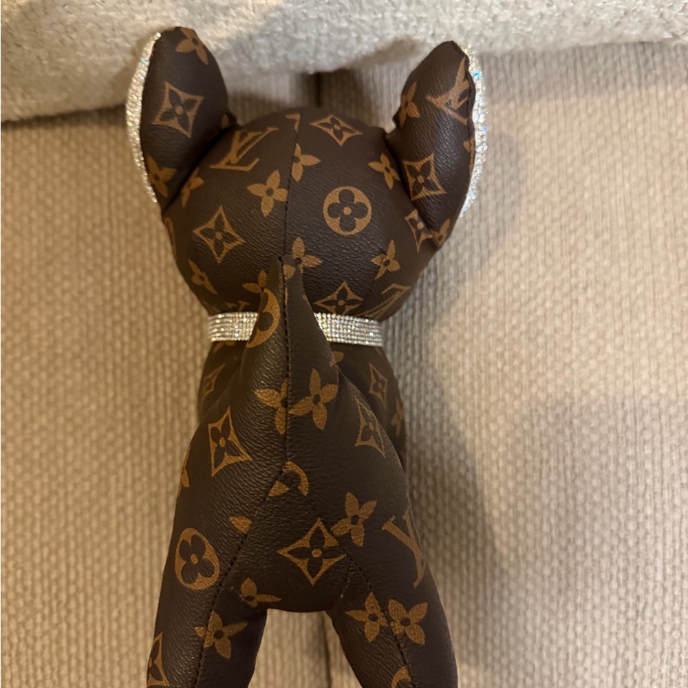Luxury-Inspired Brown Monogram Dog Accessory with Crystal-Embellished Ears - Picture 3 of 5